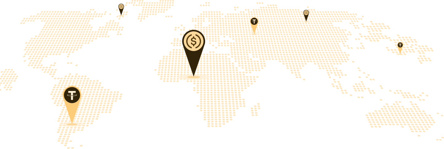 World map showing our global crypto banking network.